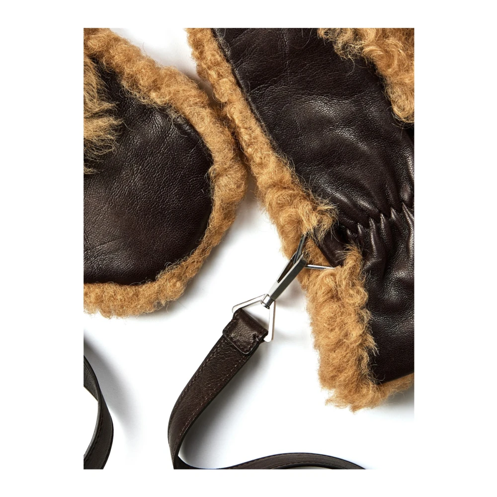 Bottega Veneta Shearling Leren Logo Handschoenen Camel Fondente Brown Heren