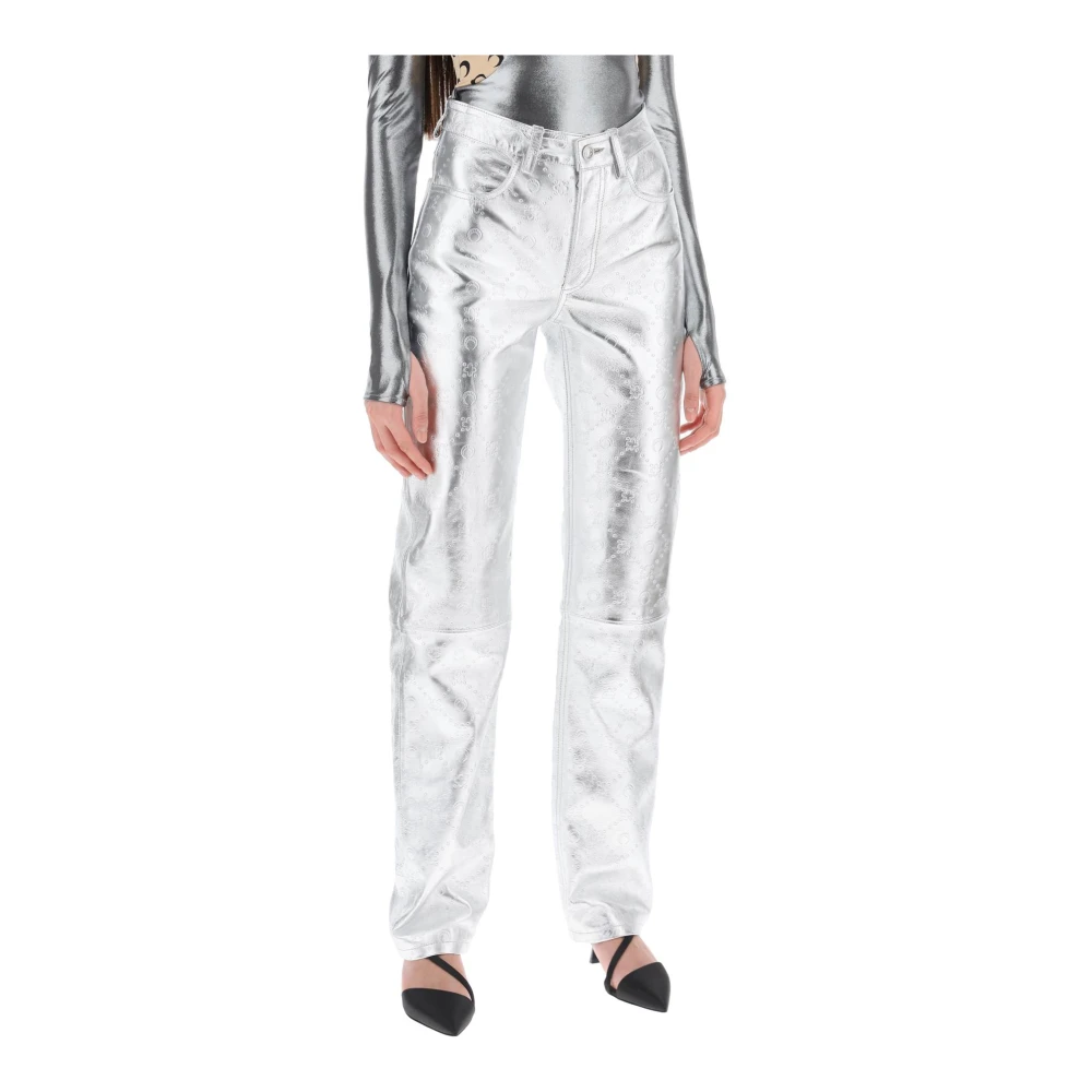 Marine Serre Moonogram Leren Broek Gray Dames