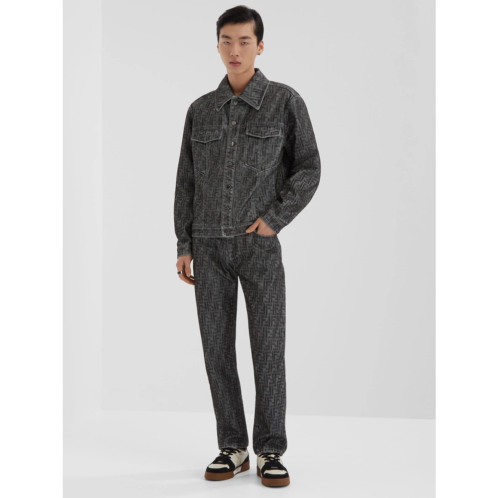 Fendi Grijze Denim Straight-line Broek Gray Heren