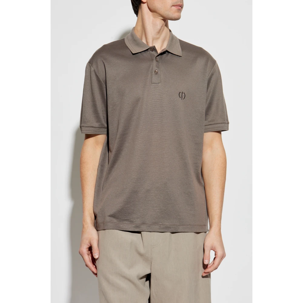 Giorgio Armani Polo met geborduurd logo Brown Heren
