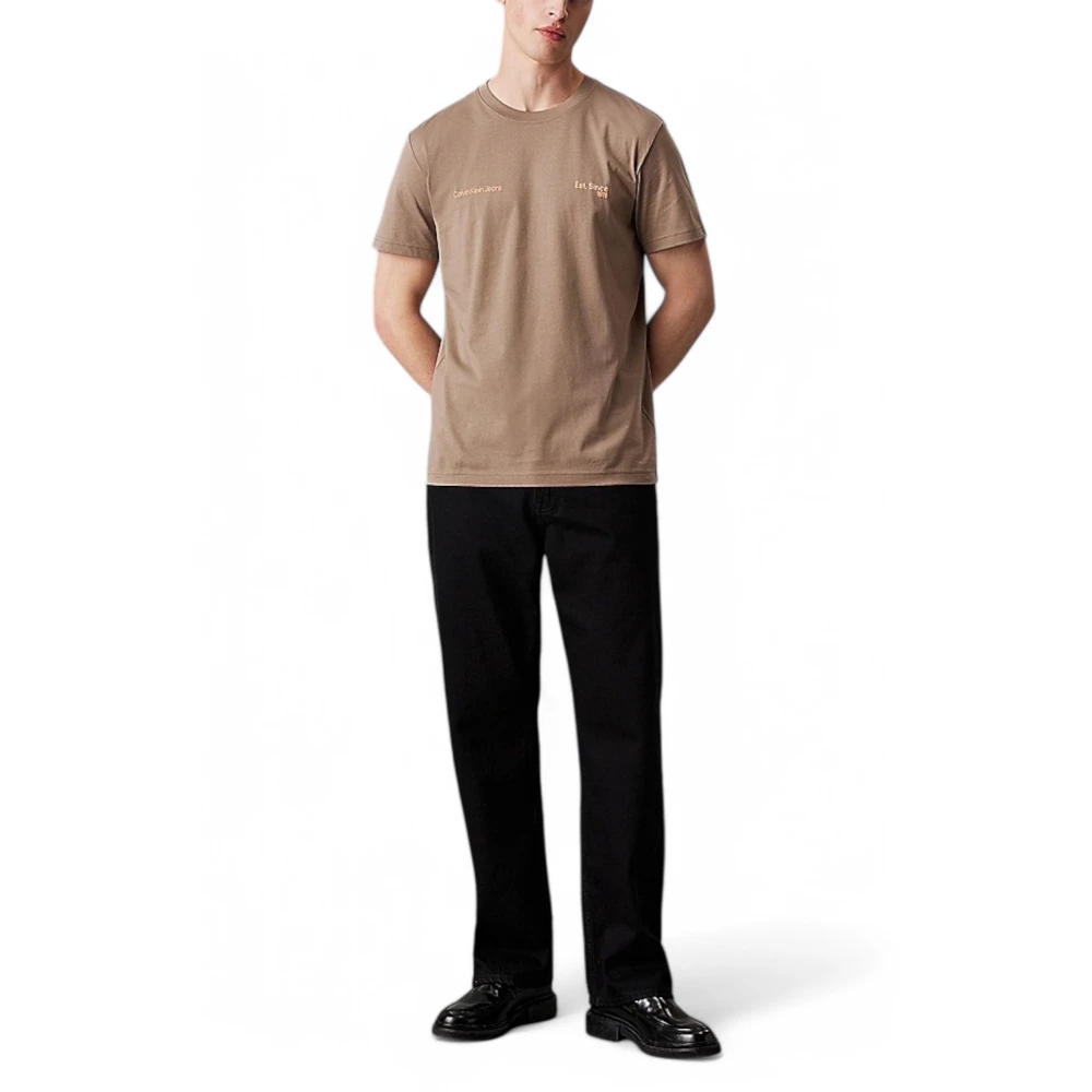 Calvin Klein Jeans Beige Katoenen T-shirt Korte Mouw Beige Heren