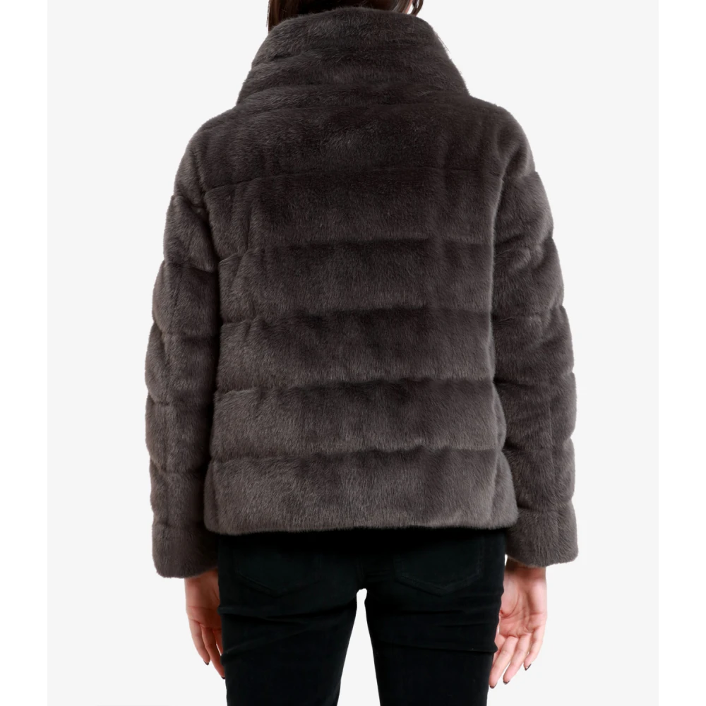 Herno Gewatteerde imitatiebontjas met hoge kraag Gray Dames