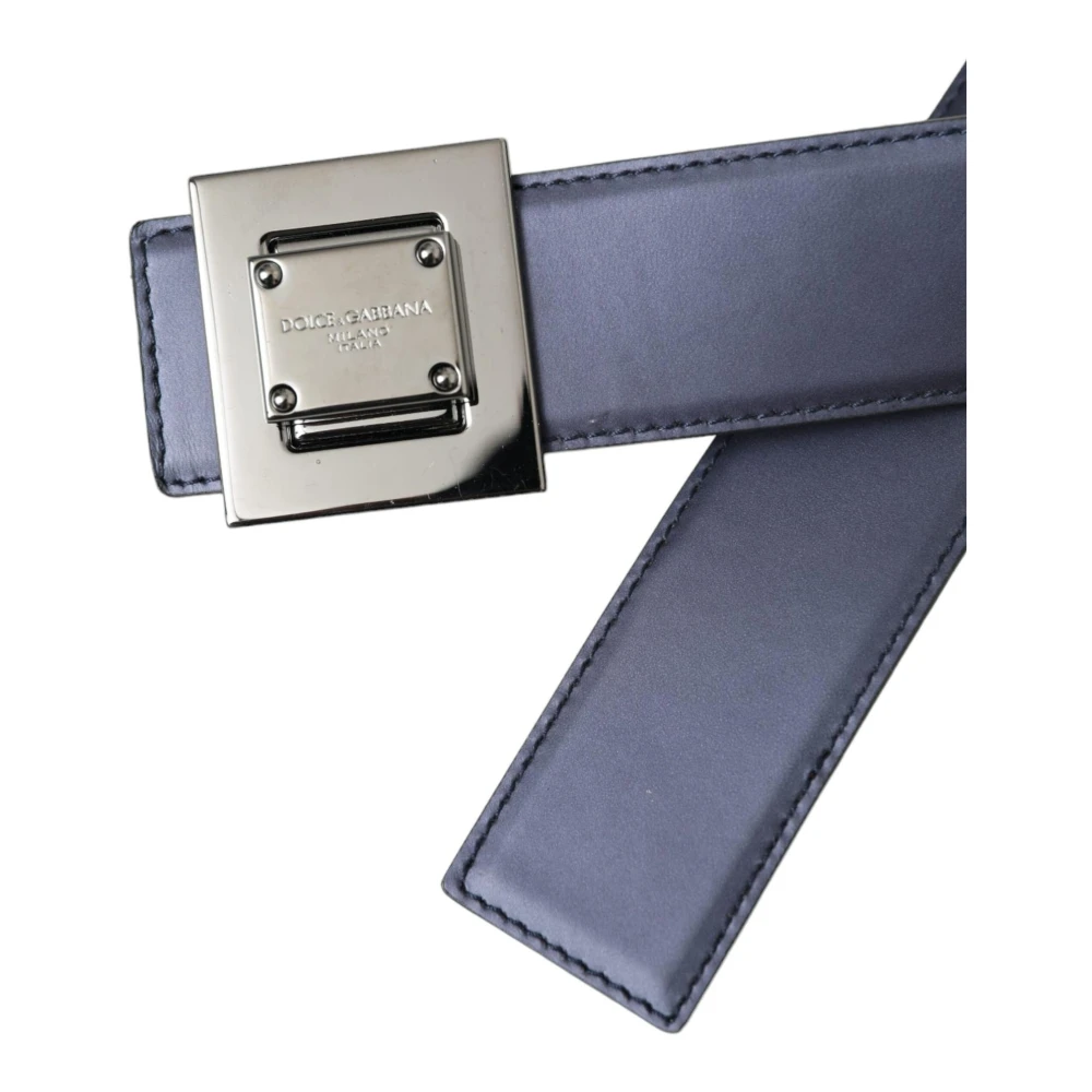 Dolce & Gabbana Blauwe Leren Riem met Vierkante Gesp Blue Dames