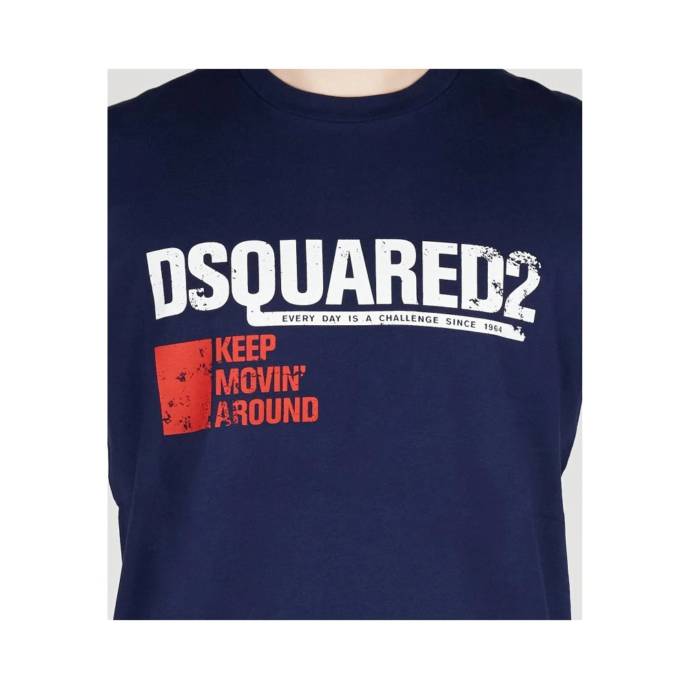 Dsquared2 Logo Print Katoenen T-shirt Blue Heren