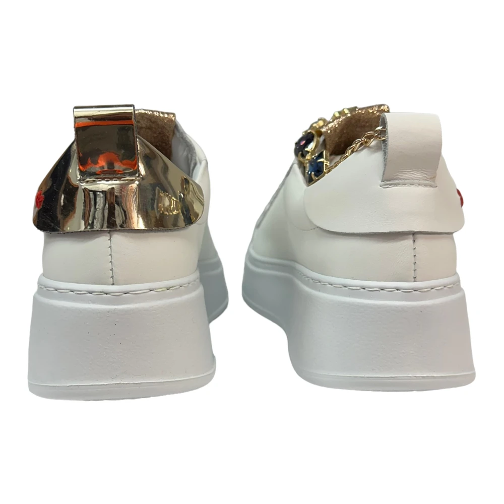 Gio+ Witte leren sneaker met verwijderbare accessoires White Dames