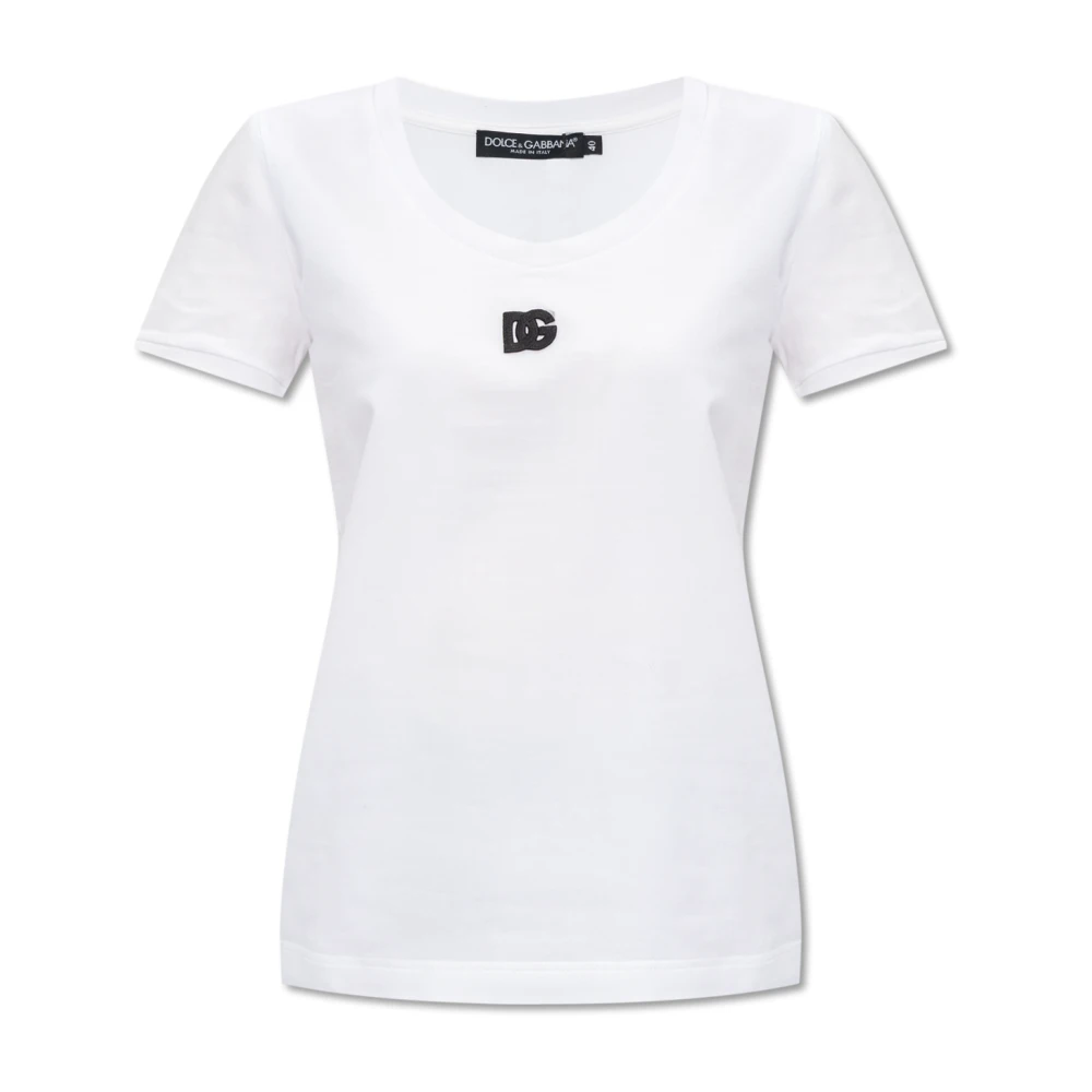 Dolce & Gabbana Witte T-shirt met Logo Plaque White Dames
