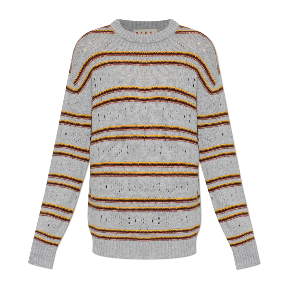 Marni Men's Gray Cashmere Knitwear, L, Cashmere Jumper With Openwork Knit