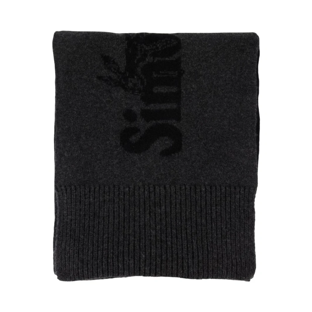 Simone Rocha Black Winter Scarves, Unisex, One Size, Wool Logo Scarf Merino