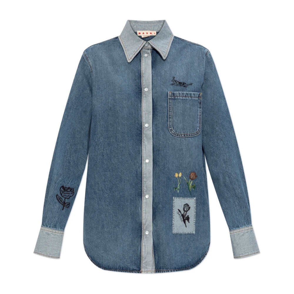 Marni Femme Bleu Blouses Et Chemises, Taille: 38 Fr Chemise En Denim Avec Logo