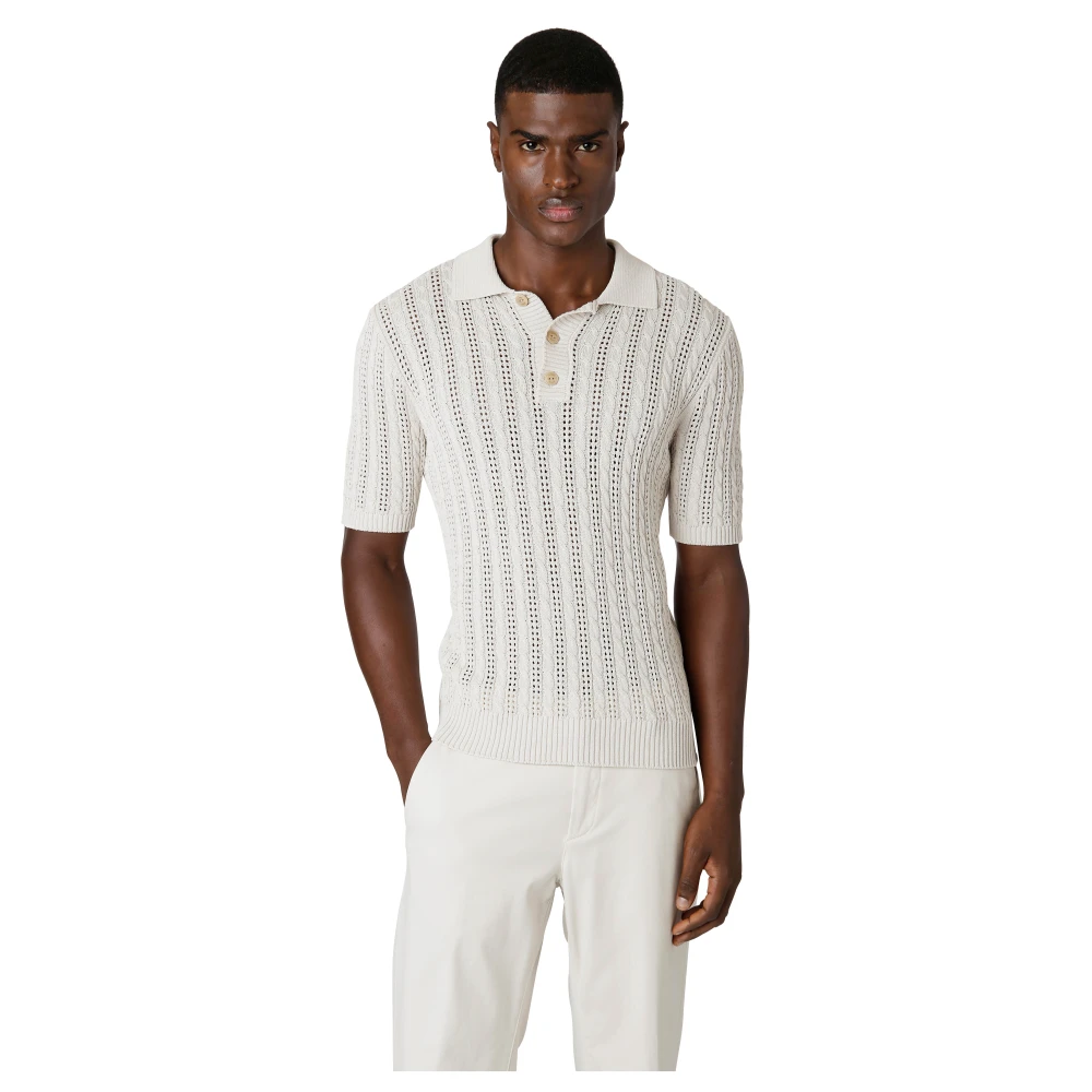 Eleventy Katoenen poloshirt met knoopdetail Beige Heren