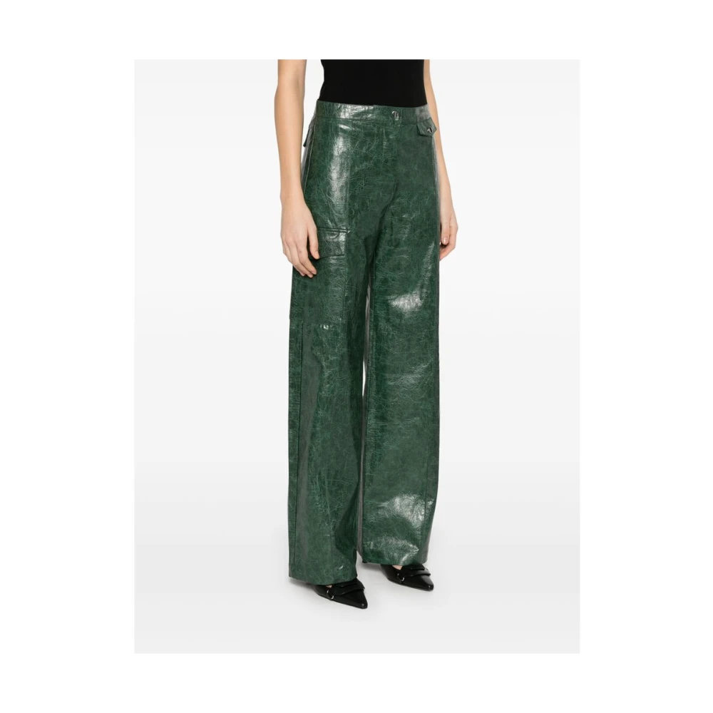 BAUM UND PFERDGARTEN Donkergroene Leren Broek Textuurafwerking Green Dames
