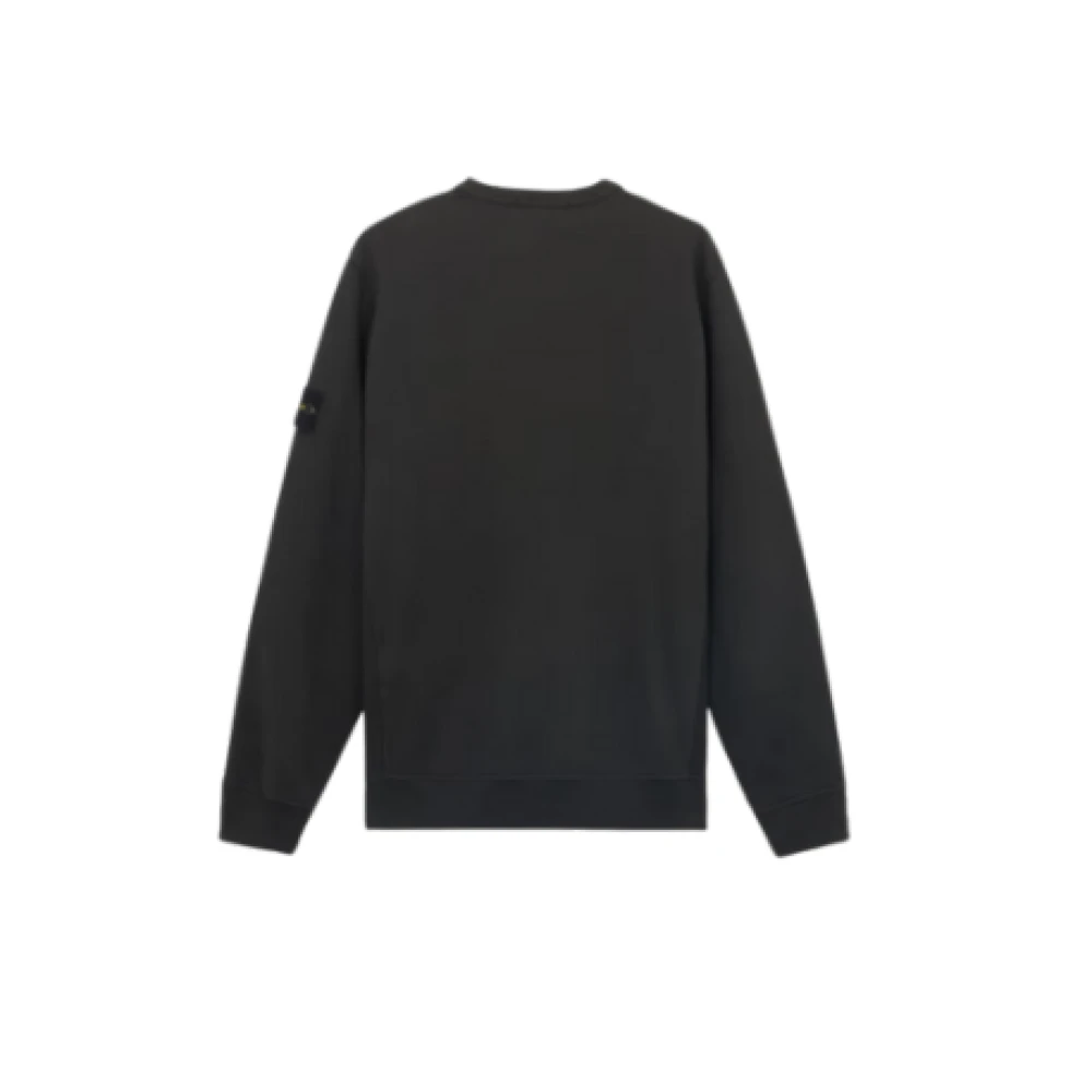 Stone Island Biologisch katoenen crewneck sweatshirt met geribbelde zijbanden Black Heren