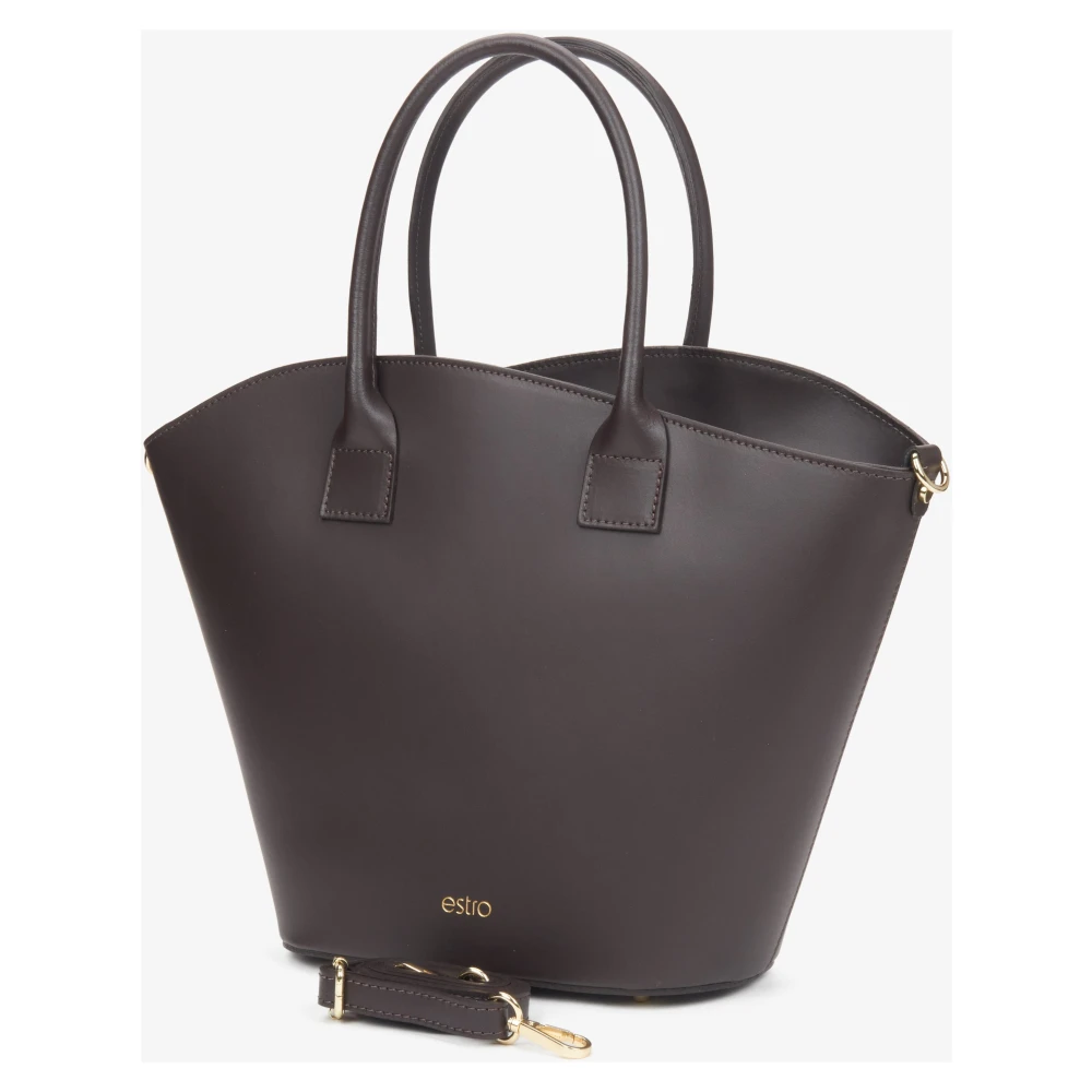 Estro Dames Donkerbruine Premium Italiaans Leren Shopper Tas Brown Dames