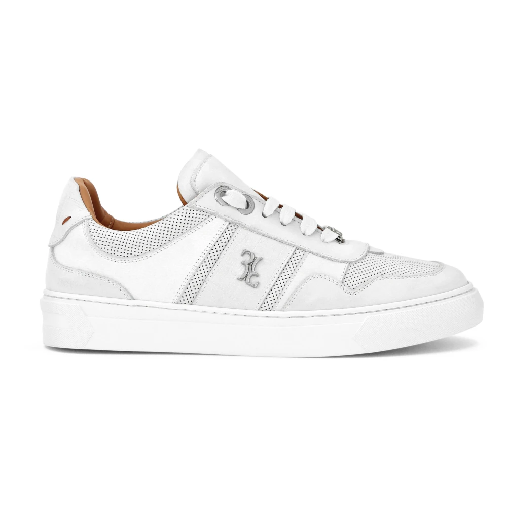 Billionaire Nubuck Croco Printed Lo-Top Sneakers Heren Schoenen Wit