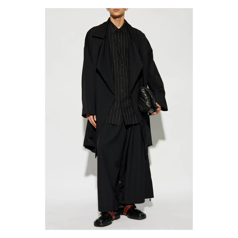 Yohji Yamamoto Zwarte wollen gabardine asymmetrische jas Black Heren