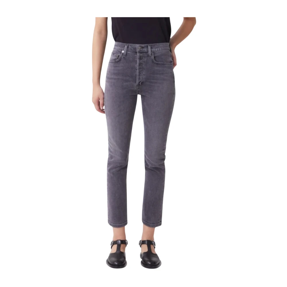 Agolde Grijze High Rise Straight Leg Jeans Gray Dames