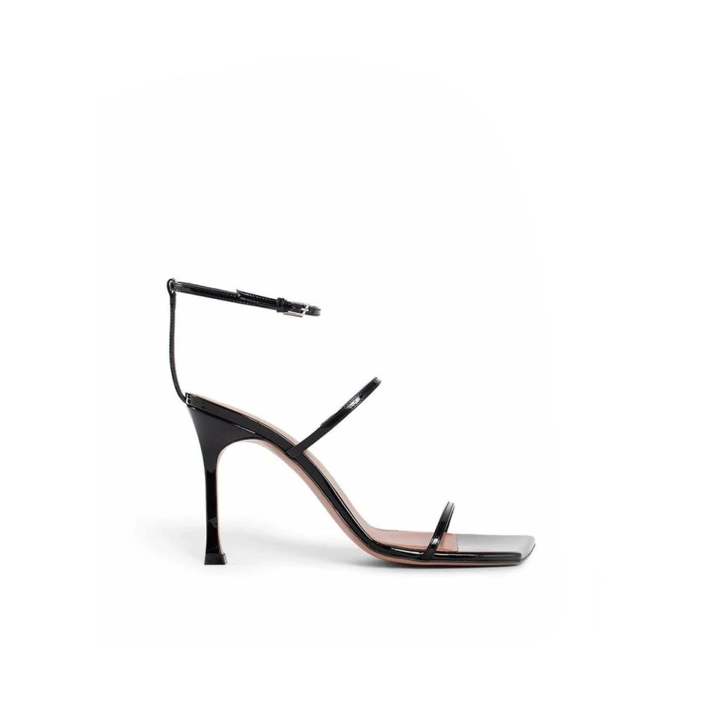 Amina Muaddi Women's Black Calfskin Stiletto Heel Sandals