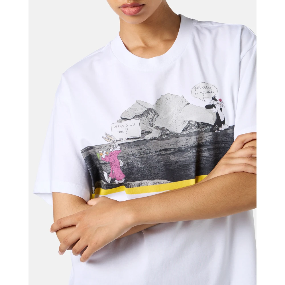Iceberg Wit regular-fit T-shirt van kleding geverfd katoenen jersey met cupro stofinzetten White Dames
