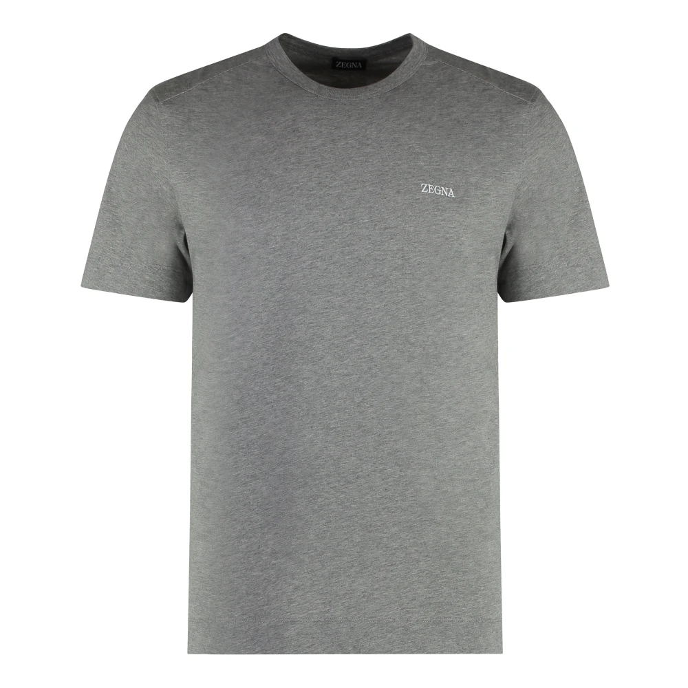 Ermenegildo Zegna Katoenen Logo T-shirt met Geribbelde Kraag Gray Heren