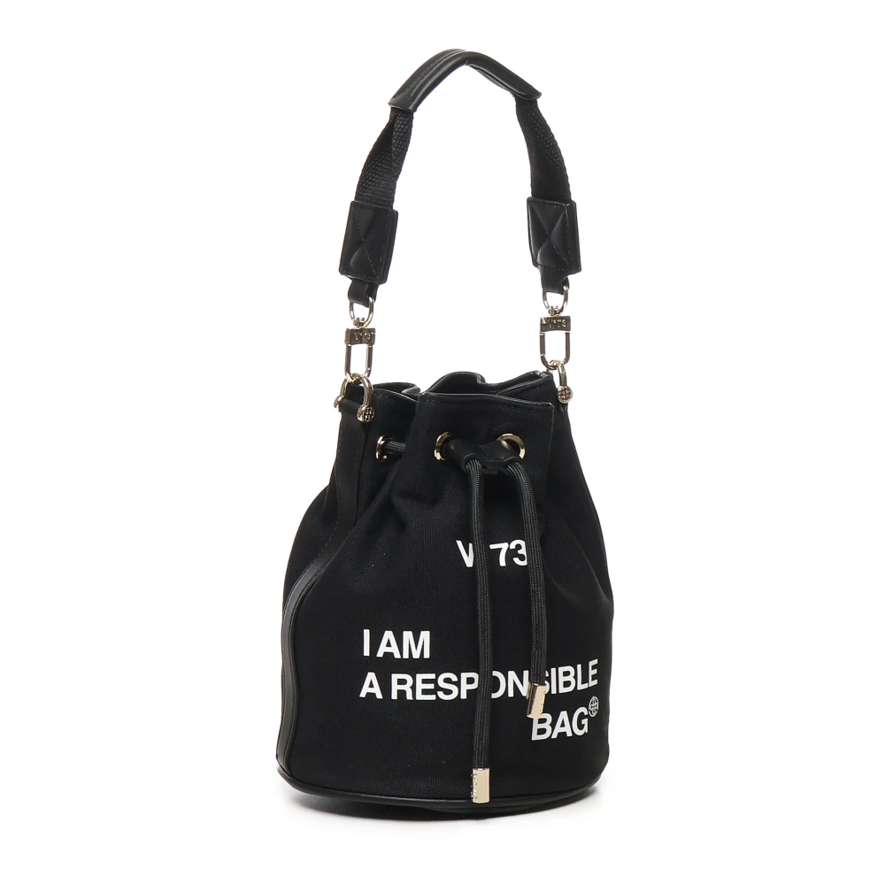V73 Canvas Schoudertas met Trekkoordsluiting Black Dames