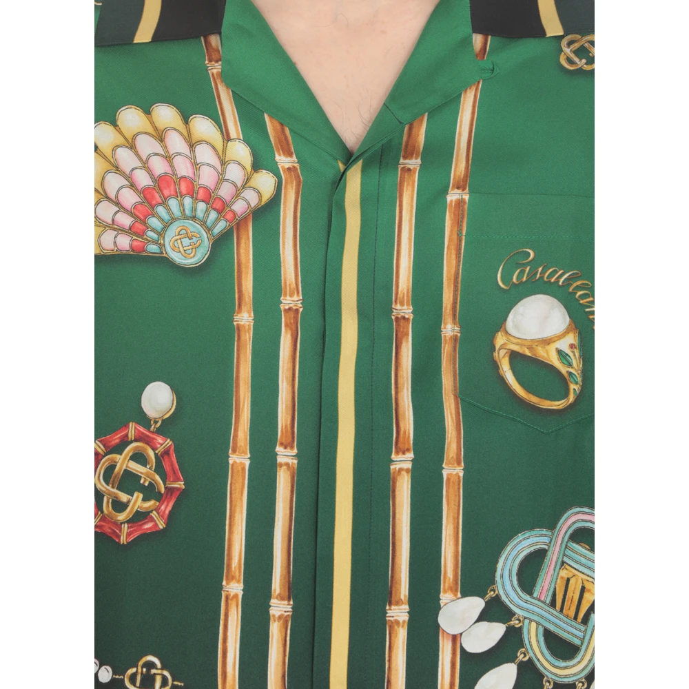 Casablanca Groene Linnen Overhemd met La Boite A Bijoux Patroon Green Heren