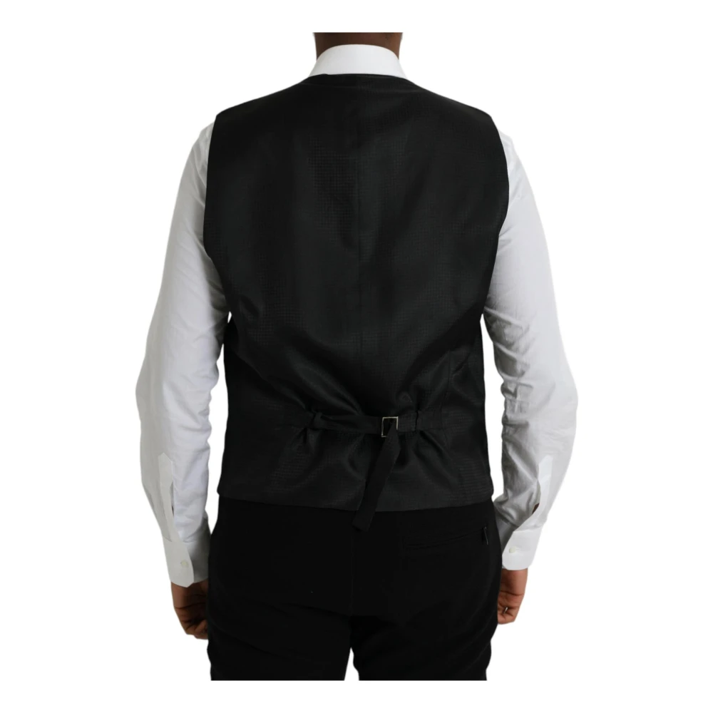 Dolce & Gabbana Zwarte Wollen Jurkvest Enkel Breasted Black Heren