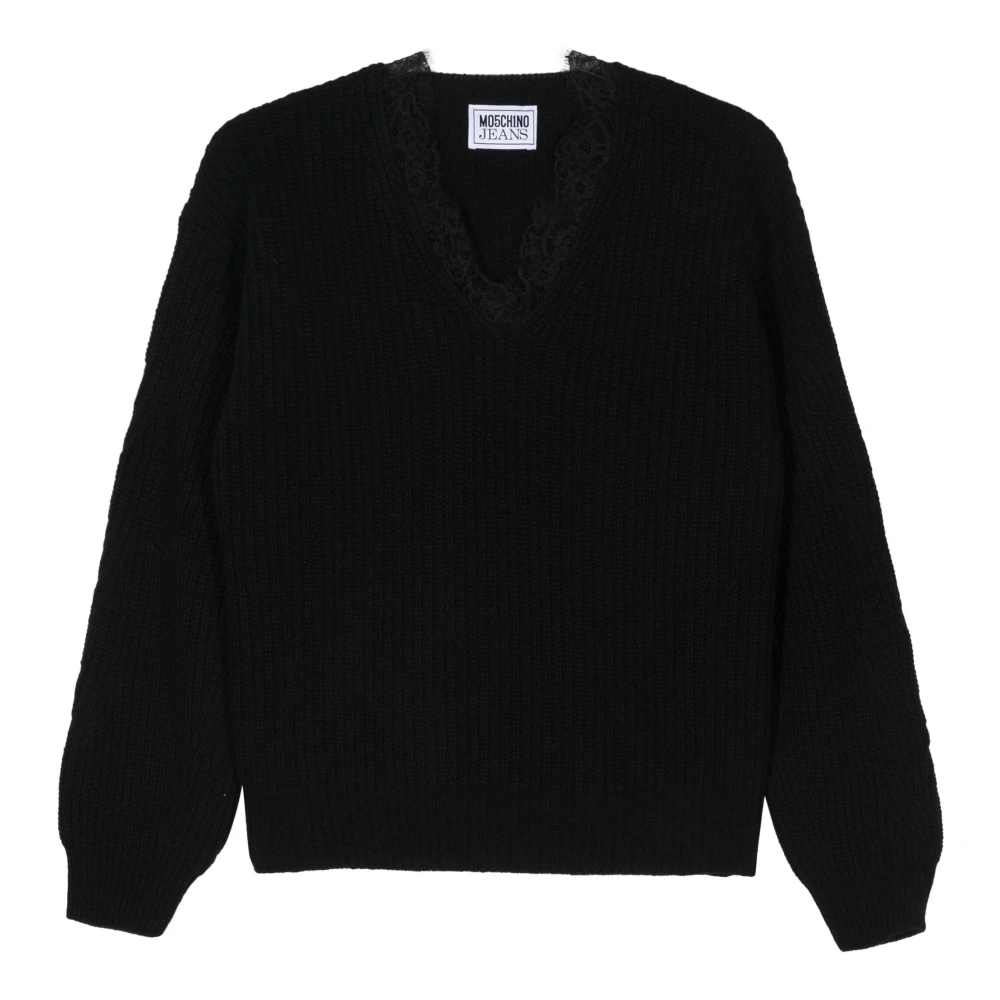 Moschino Zwart Wolmix Half-Cardigan Trui Black Dames