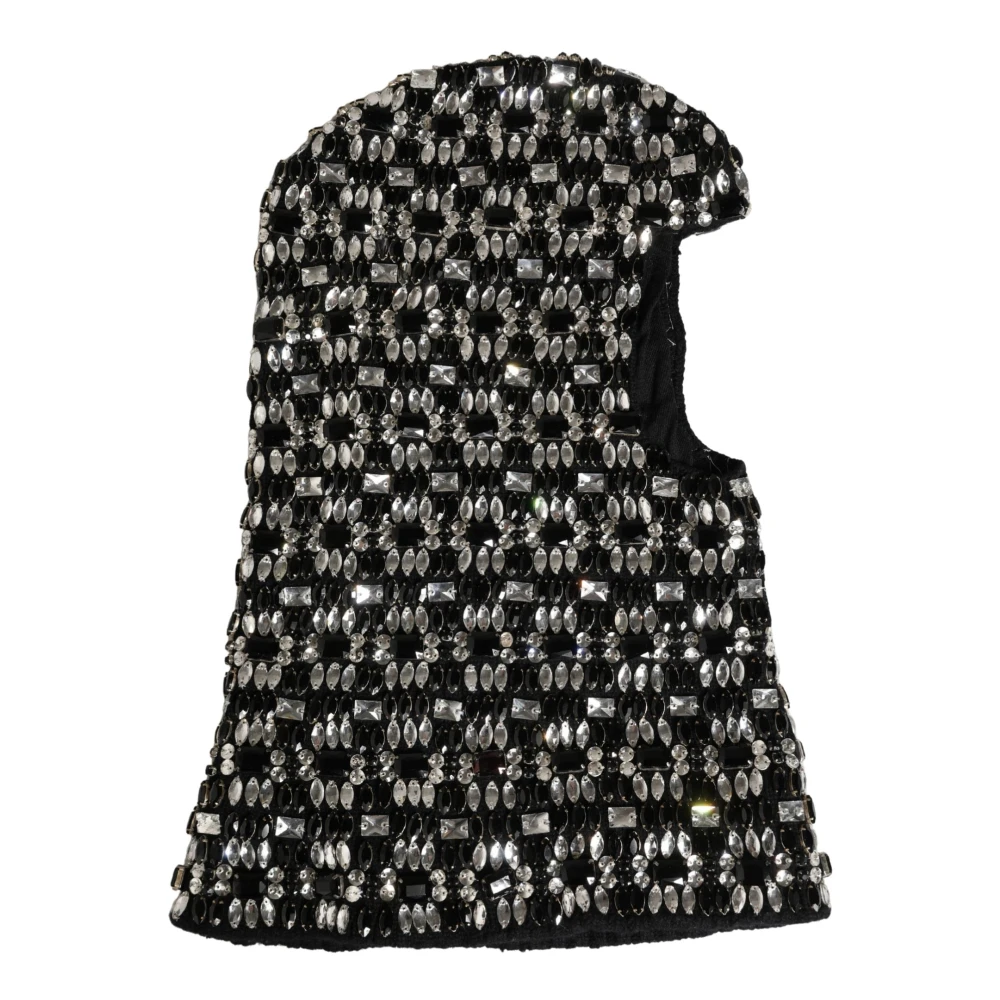 Dolce & Gabbana Unisex Zwart Wollen Balaclava-Muts Met Kristallen