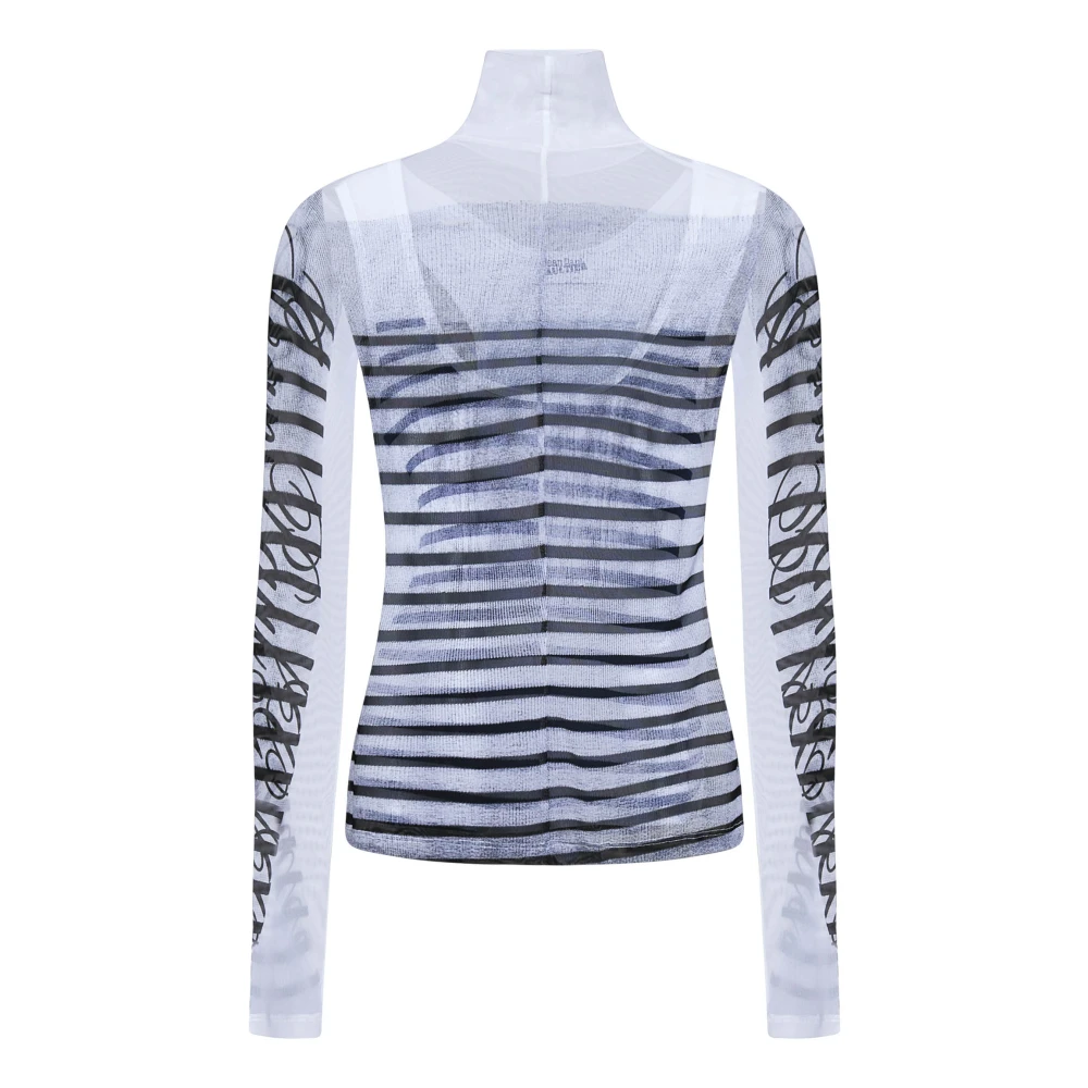 Jean Paul Gaultier Gestreepte Turtleneck Tanktop Wit Blauw White Dames