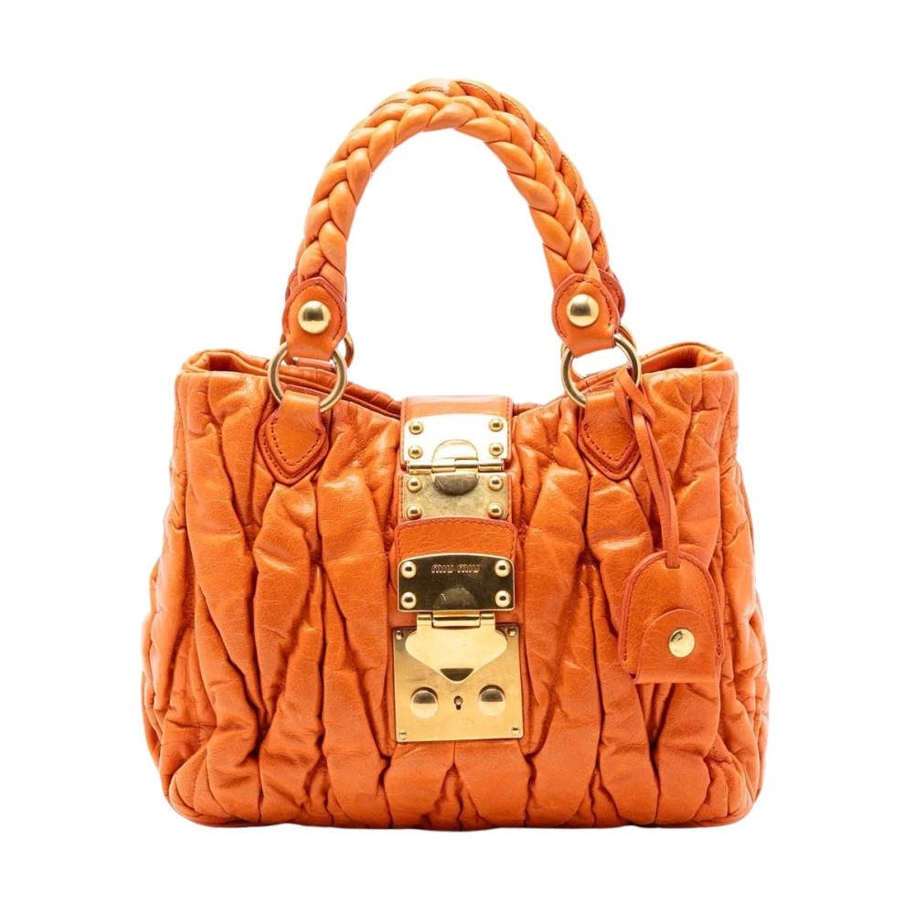 Miu Miu Pre-Owned Women's Orange Pre-Owned Vintage Quilted Leather Satchel Bag