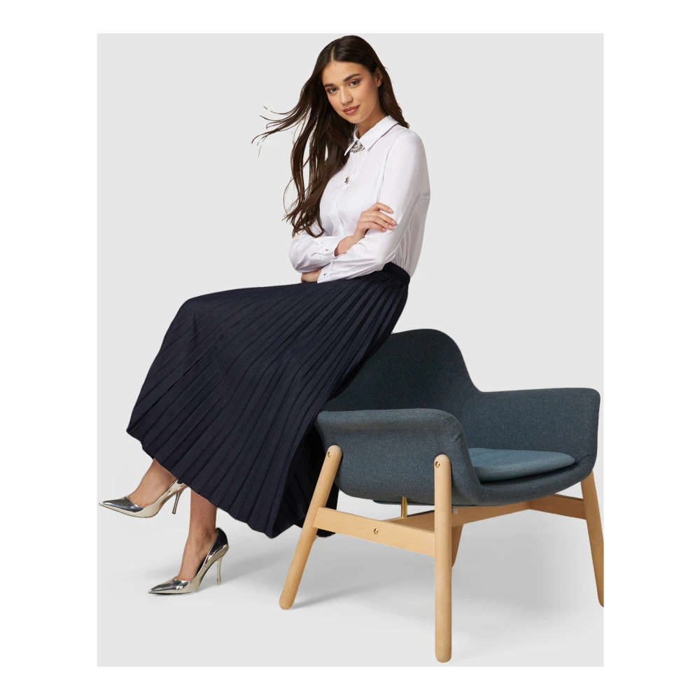 Oltre Lange Denim Plooirok Blue Dames