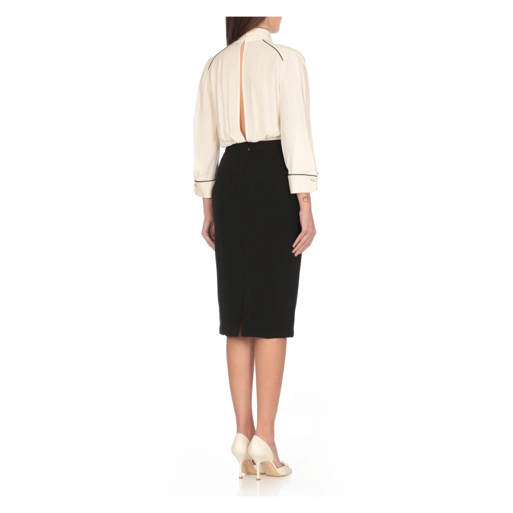 Elisabetta Franchi V-hals viscose jurk in ivoor en zwart Multicolor Dames