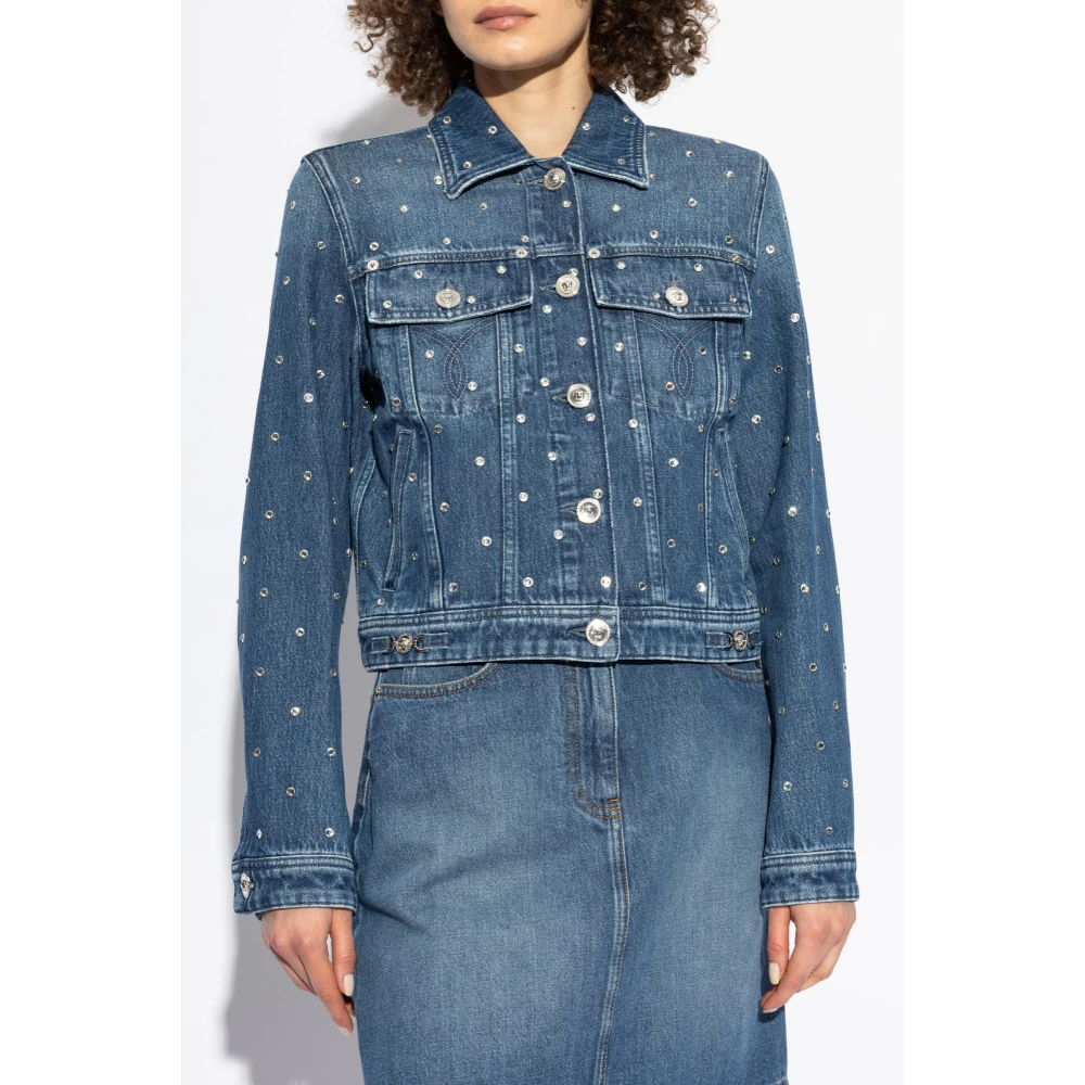 Versace Spijkerjasje met glinsterende applicaties Blue Dames