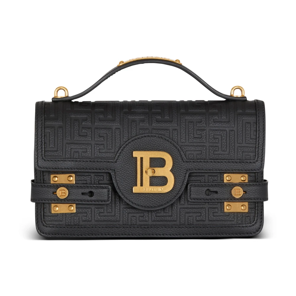 Balmain B-Buzz Shoulder 24 tas in grained PB Labyrinth leer Black Dames