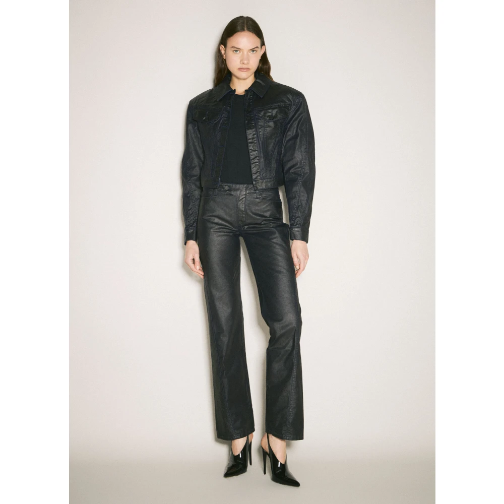 Mugler Gewaxte Denim Jack Black Dames