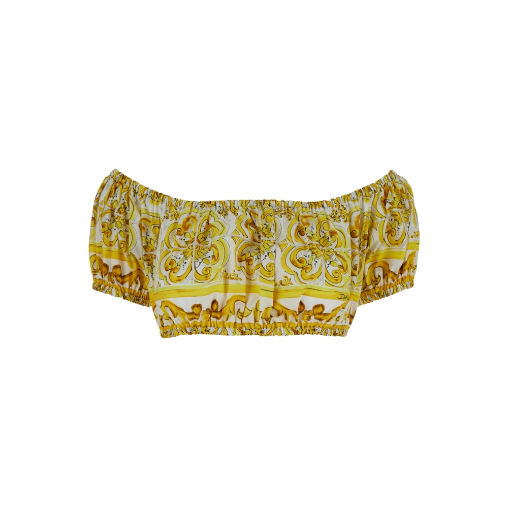 Dolce & Gabbana Majolica Print Off-Shoulder Crop Top Multicolor Dames