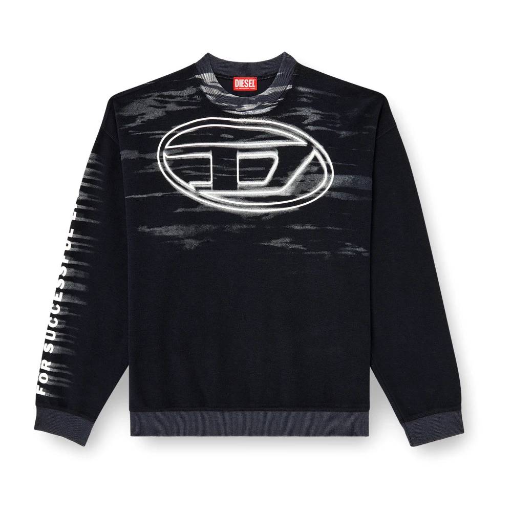 Diesel Men's Blue Sweatshirts, L, Black Crew-Neck Jumper With Logo Print