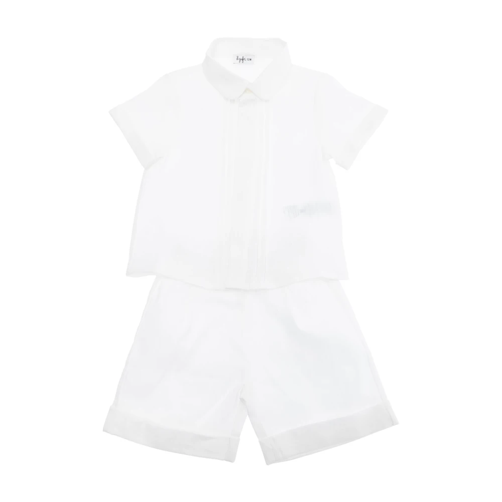 Il Gufo Vit Linne Baby Skjorta Shorts Set White, Pojke