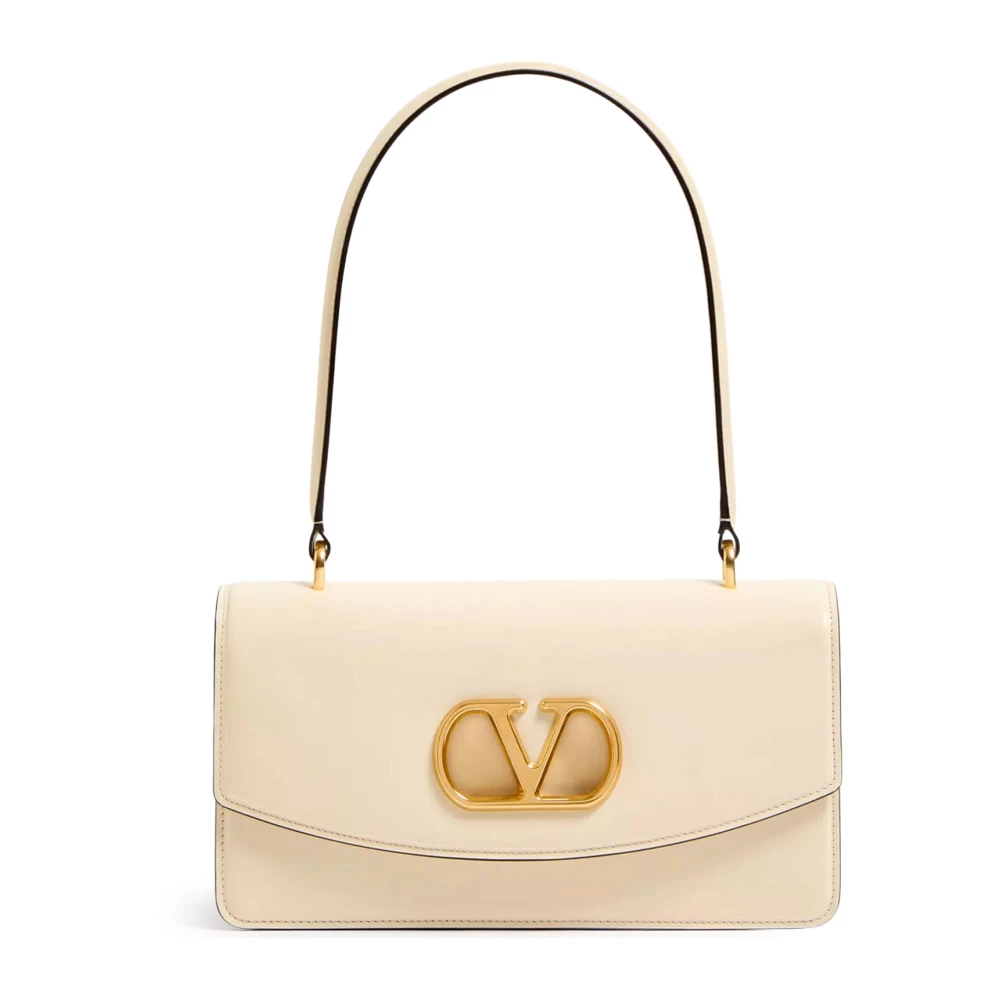 Valentino Garavani Vlogo Flap Leather Bag - Female - Shoulder Bags - Beige - One Size - Bags