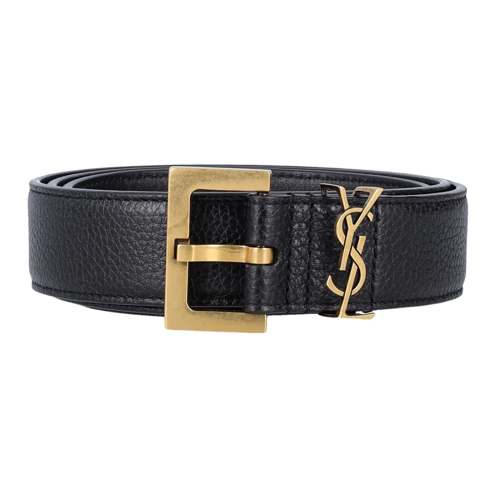 Saint Laurent Zwarte Riem van Korrelleer met Logogesp Black Heren