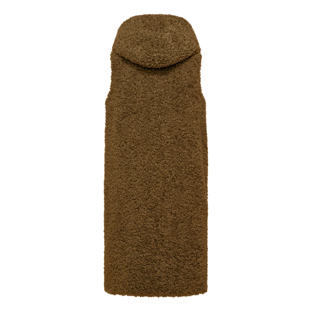 BomBoogie Krul-effect Sherpa Fleece Hooded Vest Brown Dames