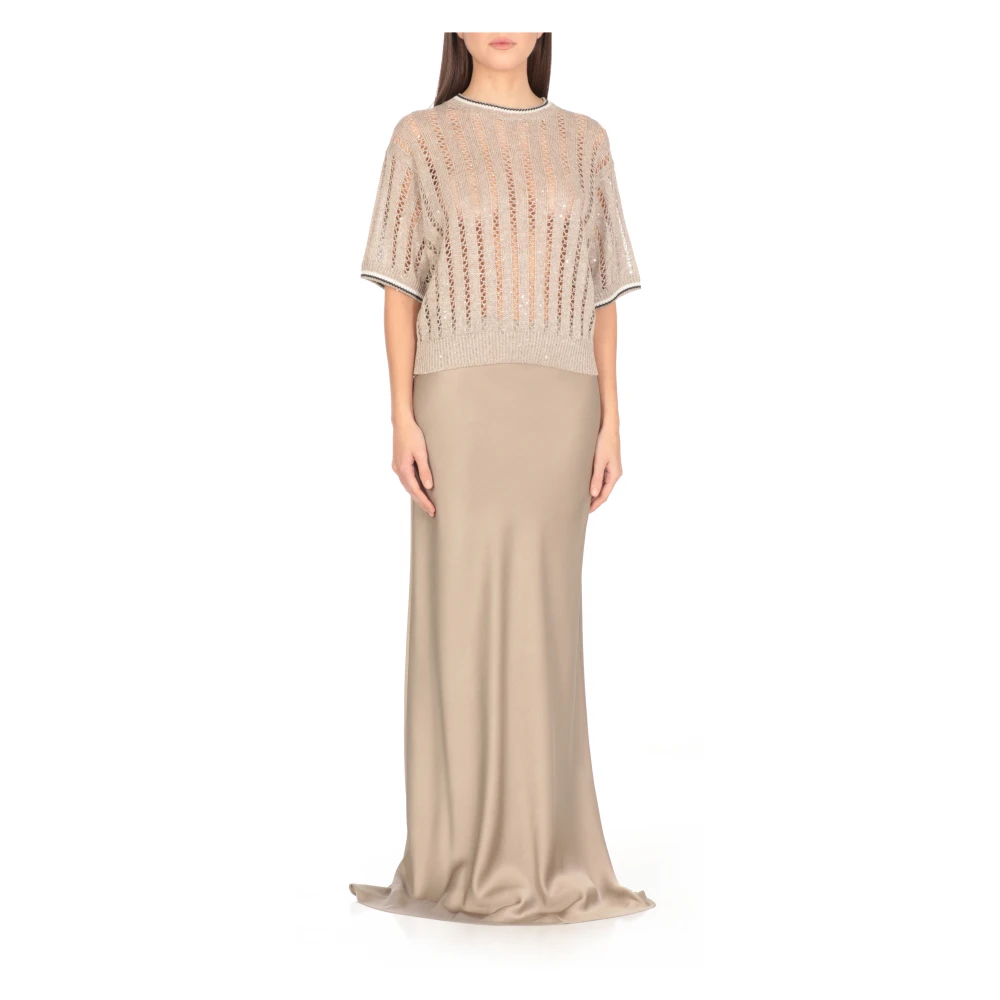 BRUNELLO CUCINELLI Paillet Beige Linnen Trui Beige Dames