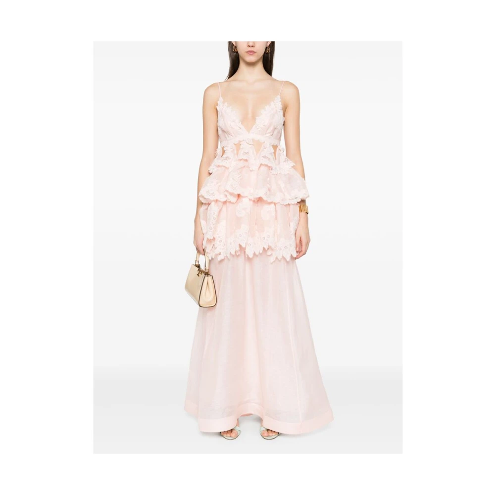 Zimmermann Roze V-hals Jurk met Verstelbare Bandjes Pink Dames