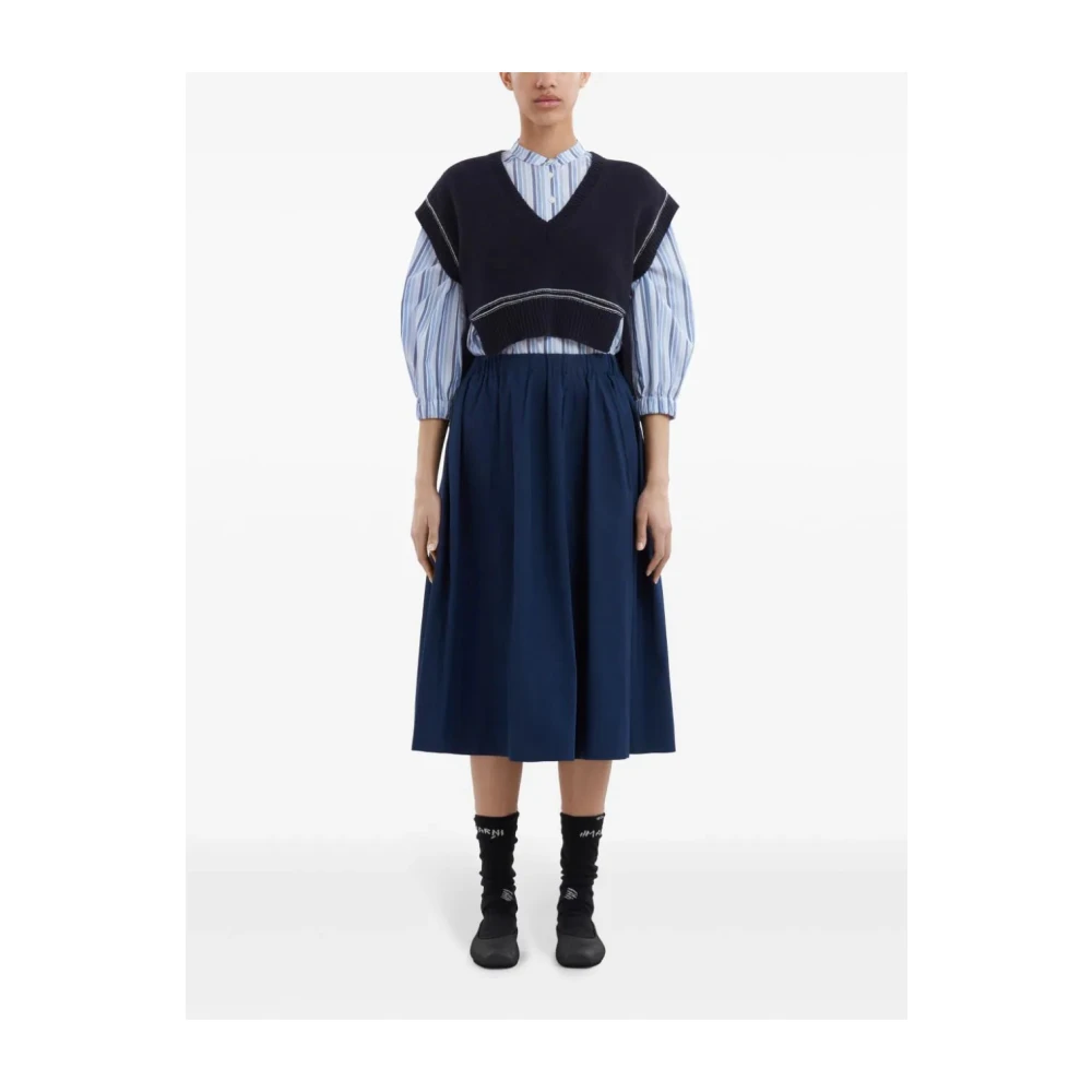 Marni Navy Blue Katoenen Midi Rok Blue Dames