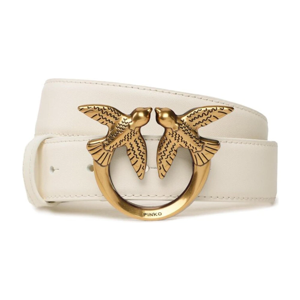Pinko Love Birds Diamond Cut Leren Riem Beige Dames