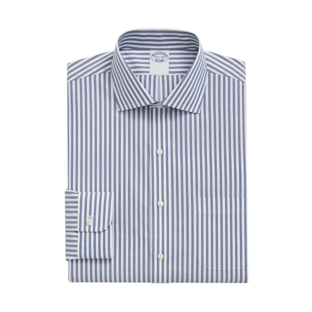 Brooks Brothers Marineblauw Slim Fit Non-Iron Stretch Supima Katoenen Overhemd met Engelse Spreidkraag Blue Heren