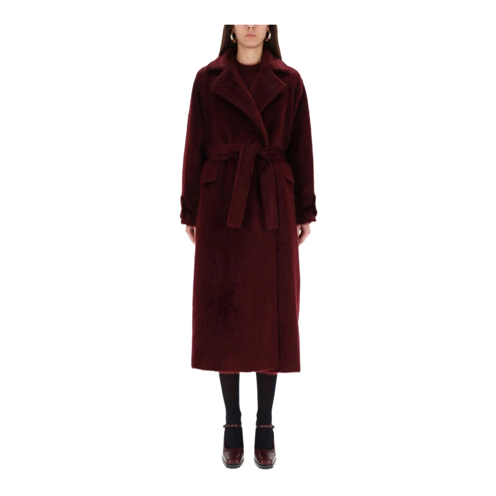 Max Mara Red Double-Breasted Longline Wool Blend Coat - Female - Belted Coats - Xs - Coats
