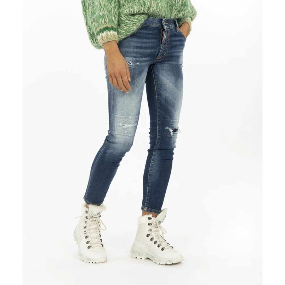 Dsquared2 Slim-Fit Cropped Denim Jeans Blue Dames