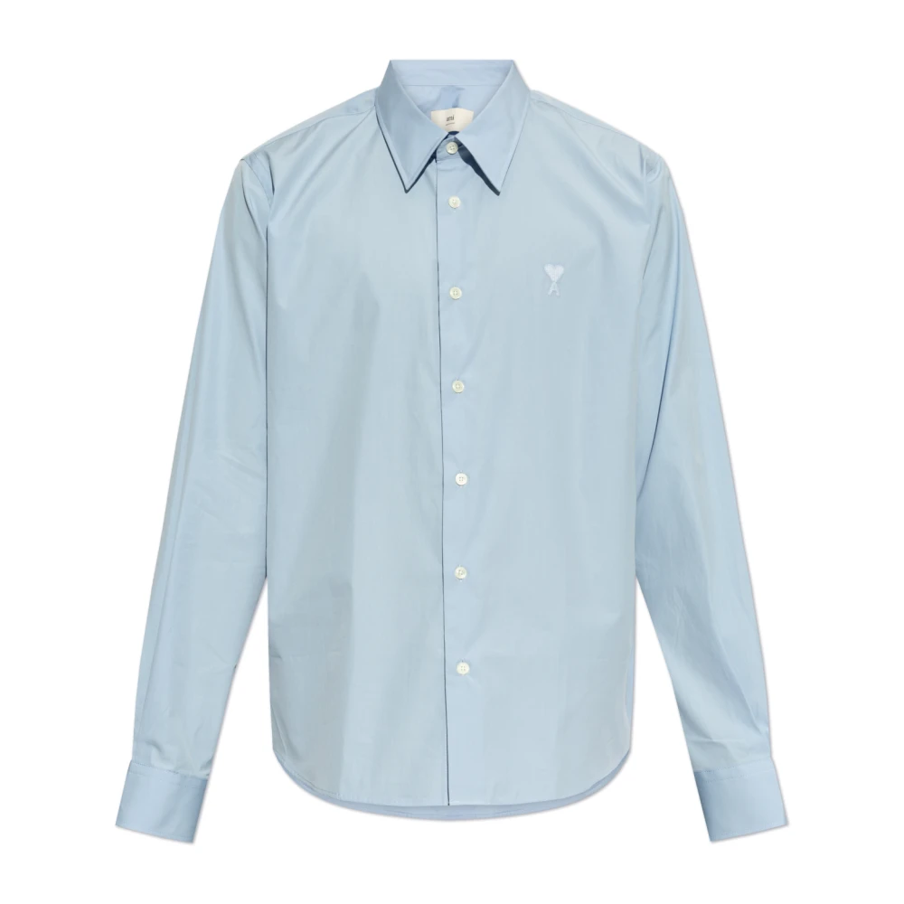 Ami Paris Men's Blue Casual Shirts,, Shirt With Logo Small