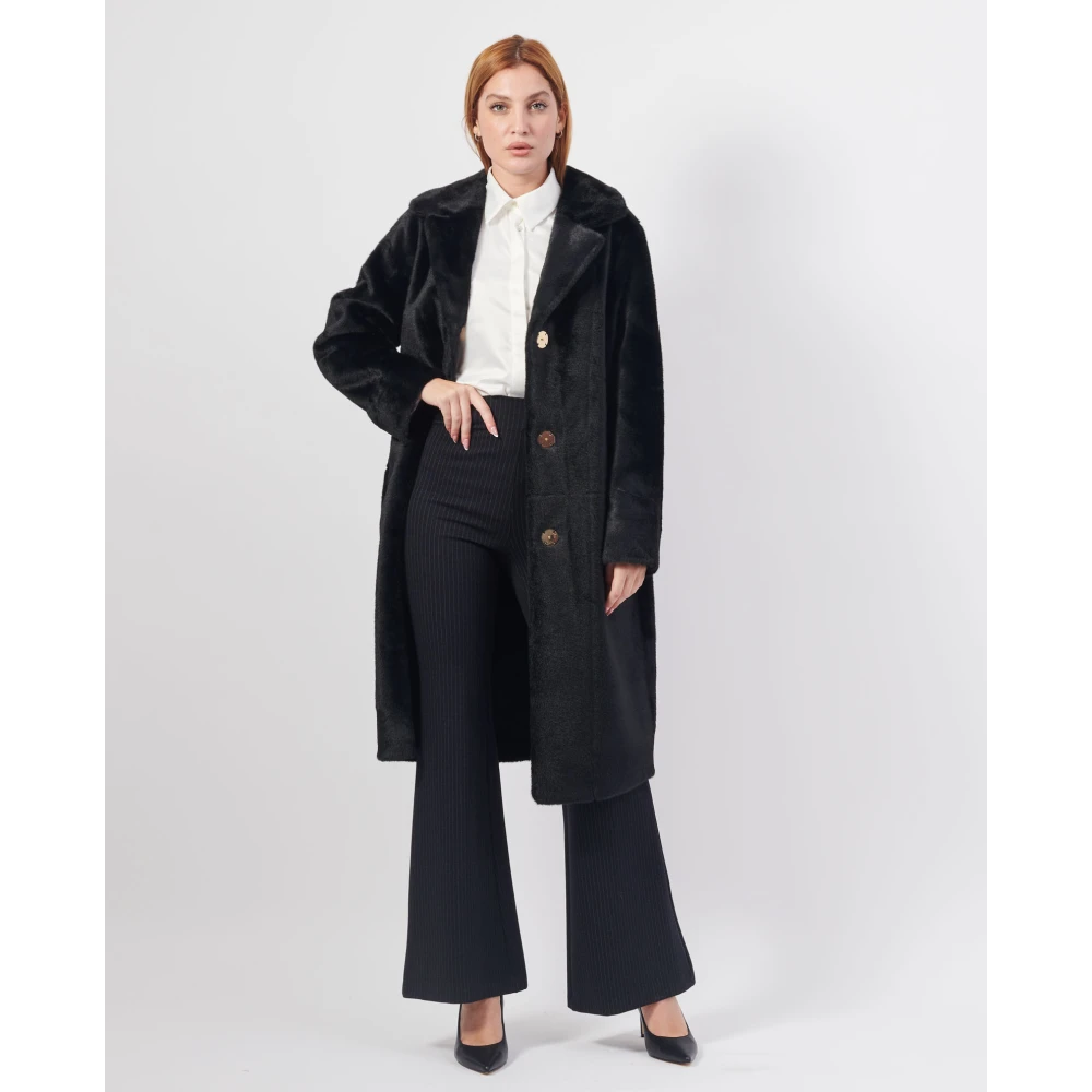 YES ZEE Zwarte Lange Omkeerbare Jas Elegante Stijl Black Dames
